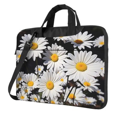 15.6 inch Laptop Bag Men Women White Daisy Laptop Shoulder Bag with Strap and Handle Light Computer Briefcase
