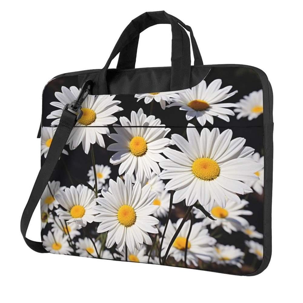 15.6 inch Laptop Bag Men Women White Daisy Laptop Shoulder Bag with Strap and Handle Light Computer Briefcase