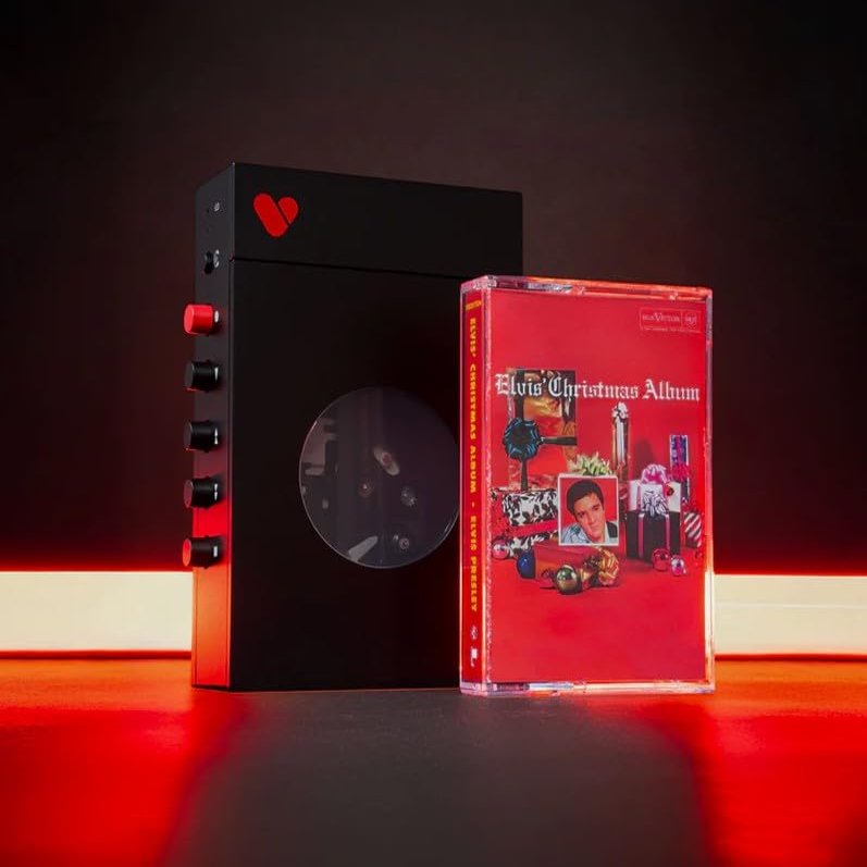 We are Rewind Portable Cassette Player - Cassette Tape Recorder with Bluetooth Connection Speaker or Headphones, 3.5mm Audio Cable - Elvis Limited Edition Black/Red + Christmas Album Cassette