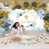 God Bless Backdrop for Boy First Holy Communion Baptism Background Blue Floral Glitter Christening Party Decorations Banner Newborn Baby Shower Photography Banner (10x8FT: 120x96 inch) view 2