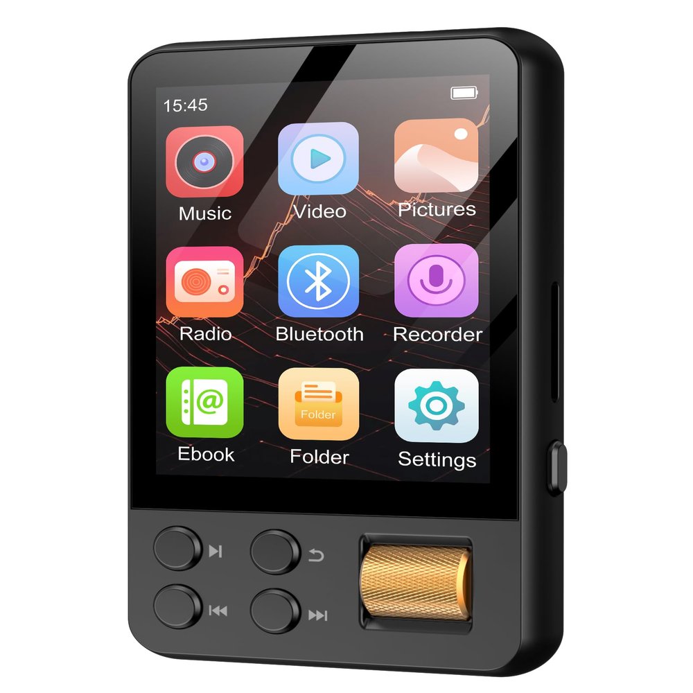 64GB MP3 Player with Bluetooth 5.3, AGXOV Music Player with Built-in HD Speaker, FM Radio, Voice Recorder, HiFi Sound, E-Book, Earphones Included