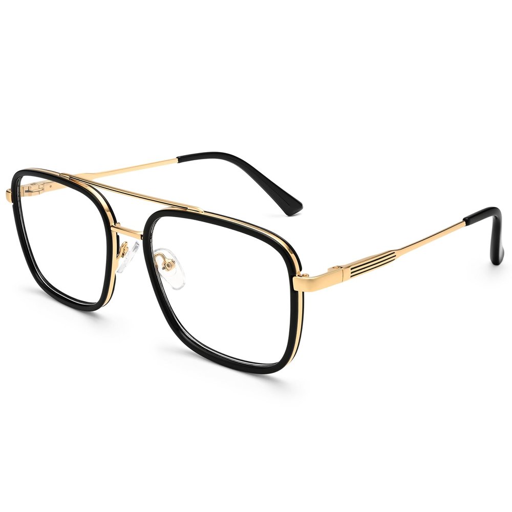 Dollger Aviator Blue Light Glasses for Men Women Anti BlueLight Computer Gaming Glasses Square Classic Metal Frame Eyeglasses Black+Gold