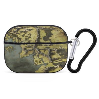 Middle Earth Map for Airpod Pro Case Cover Hard Shell Full Drop Protection Cover with Keychain Compatible with AirPod Pro 2nd/1st Generation, Front LED Visible,Black