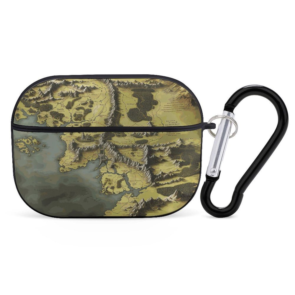 Middle Earth Map for Airpod Pro Case Cover Hard Shell Full Drop Protection Cover with Keychain Compatible with AirPod Pro 2nd/1st Generation, Front LED Visible,Black
