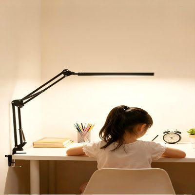 Full Spectrum Eye-Caring Clip On Desk Lamp, USB Rechargeable & Plug-in Reading Light for Study, Bedside, Dorm (Black Clamp Light (Aluminum) - 3 Temps & 10 Brightness)