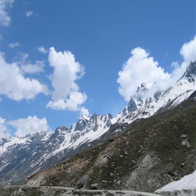 10X5ft Fabric Mountain Landscape Photography Backdrop, Snow Capped Peaks, Scenic Alpine Valley with Rocky Path, Professional Photo Studio Background for Portraits, Events, Nature Theme