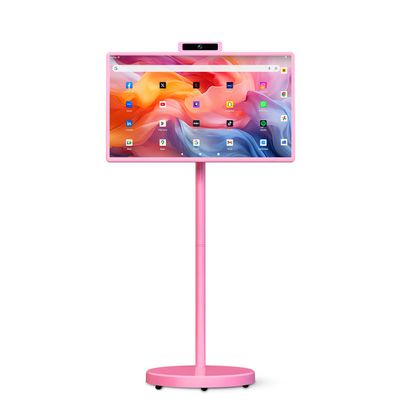 32" Portable Smart TV with Android 15, 1080P Touch Screen Monitor on Wheels, EDLA-Certified, 8GB+128GB Storage, 5MP Camera, 10H Playing Time, Rotatable Display, Wireless Casting, Voice Remote Control