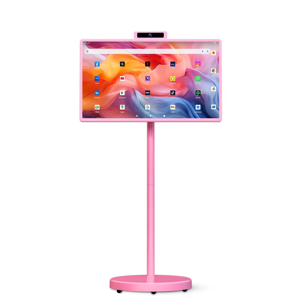 32" Portable Smart TV with Android 15, 1080P Touch Screen Monitor on Wheels, EDLA-Certified, 8GB+128GB Storage, 5MP Camera, 10H Playing Time, Rotatable Display, Wireless Casting, Voice Remote Control