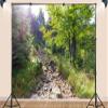 10X8ft Fabric Forest Path Photography Backdrop, Natural Sunlit Woodland Trail Canvas Print, Green Mountain Hiking Scene Wall Art for Home Decor view 3