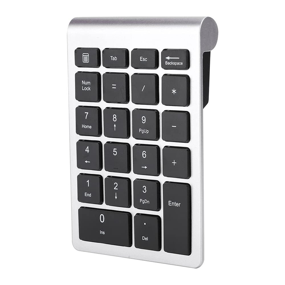 ASHATA Wireless Numeric Keypad, Mini 2.4G 22 Keys Number Pad, Portable Silent Financial Accounting Numeric Keypad Keyboard Extensions Wireless Mouse for Laptop PC Desktop (Silver Black)