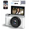 Pomya Digital Camera 4K 75MP 18X Zoom, WiFi Mirrorless Camera with 3.0 Inch Flip Screen, APP Beautify Function, for Travel Landscape Portrait (White) view 1