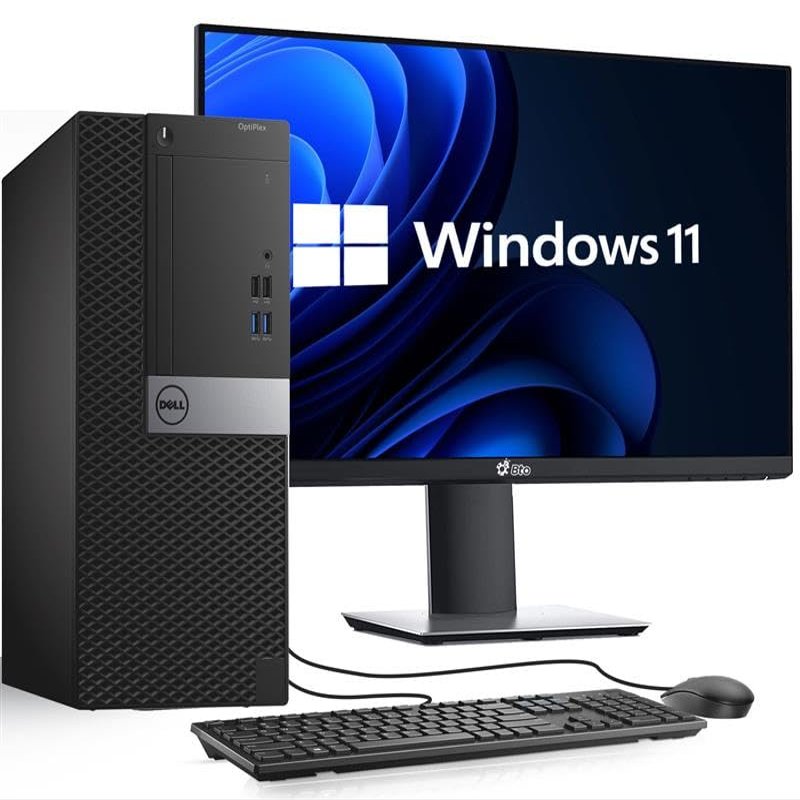 Dell Tower Desktop Computer PC Intel Core i5 6th Gen Processor 16 DDR4 RAM 256 SSD 22-in LED Monitor Keyboard & Mouse Wi-Fi Home, Office, Business Desktop Windows 11 Pro (Renewed)