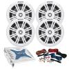 6.5" 150 Watt Max Marine White Speakers (Qty 4) with 1000 Watt 4-Channel Bluetooth Amplifier with Installation Wiring Kit view 1
