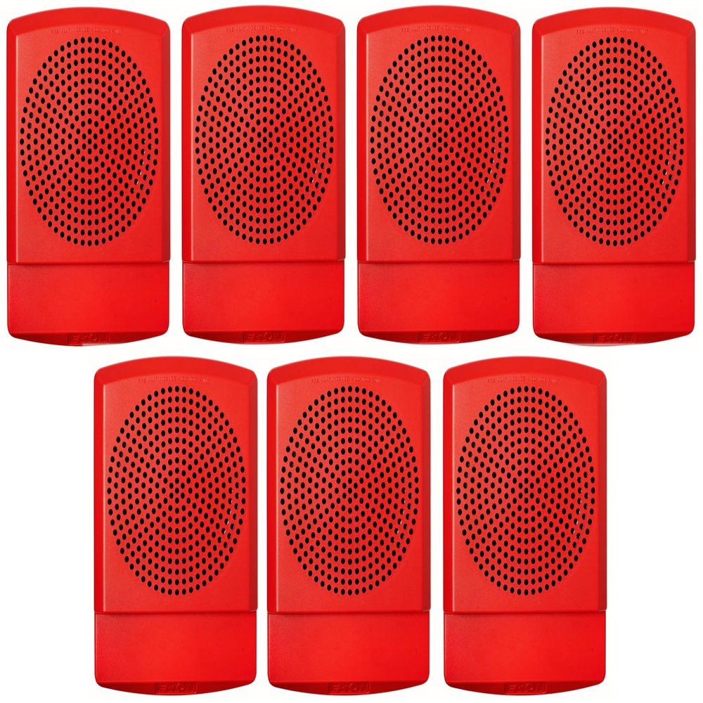 ELMTR Pack of 7 Multitone Horn, Red; Wall Mount; 8 Alerting Sounds; No Lettering; 12/24VDC