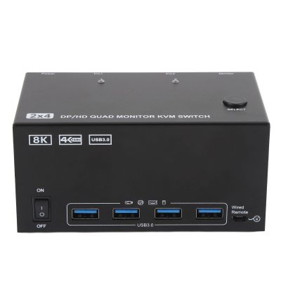 Hamwesh KVM Switch, 4 Monitors 2 Computers DisplayPort 8K 60Hz 4K 144Hz, with 4 USB 3.0 Ports, for OS X Unix (US Plug)