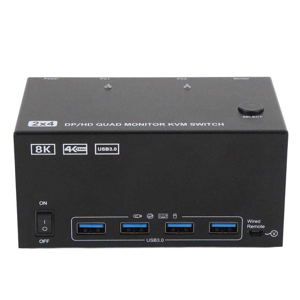 Hamwesh KVM Switch, 4 Monitors 2 Computers DisplayPort 8K 60Hz 4K 144Hz, with 4 USB 3.0 Ports, for OS X Unix (US Plug)
