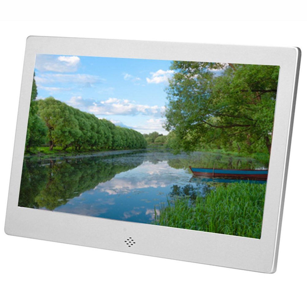 10.1-inch HD Digital Photo Frame - Wall-Mounted Multifunctional Picture and Video Player (Black/Silver)