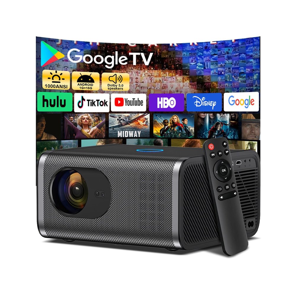 [1000 ANSI Lumens/Auto Focus/Built-in Apps] Outdoor 4K Projector with WiFi and Bluetooth,Smart TV OS & Dolby Atmos,1080P Projector with 300'' Display,Home Movie Projector
