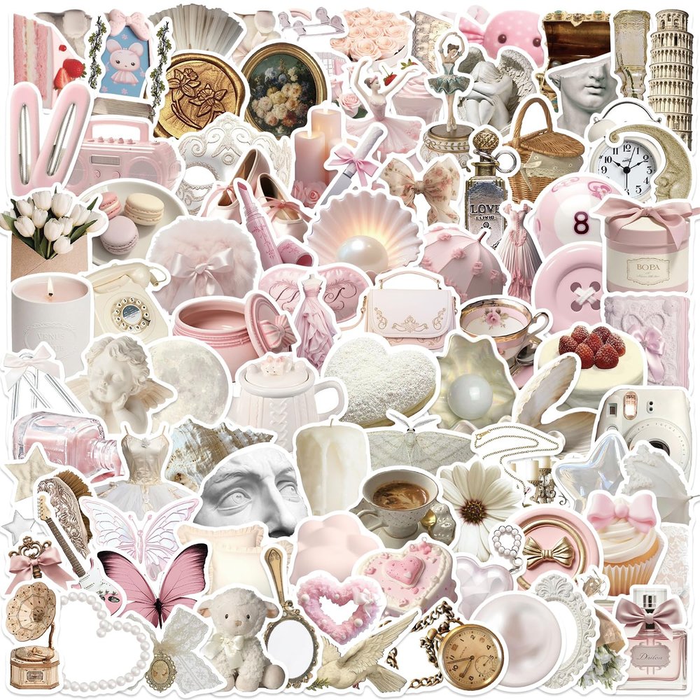 100pcs Coquette Stickers Pack - Cute Waterproof Vinyl Aesthetic Stickers for Girls | Laptop, Water Bottle, Phone, Guitar Decoration (Random Pink Designs)