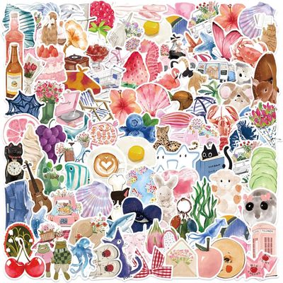 100 Pack Aesthetic Stickers - Waterproof Vinyl Decals for Water Bottle, Laptop, Journal | Cute Cartoon Watercolor Designs | Unique Gift Ideas for Girls, Teens, Adults