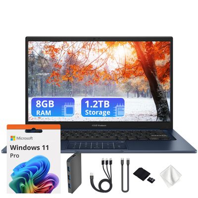 ASUS VivoBook 14 Laptop, 14" FHD Display, Powered by Intel i3-1315U Processor, 8GB RAM, 1.2TB Storage(256GB SSD & 1TB Docking Station), Intel UHD Graphics, 720p HD Webcam, Windows 11 Pro Quiet Blue