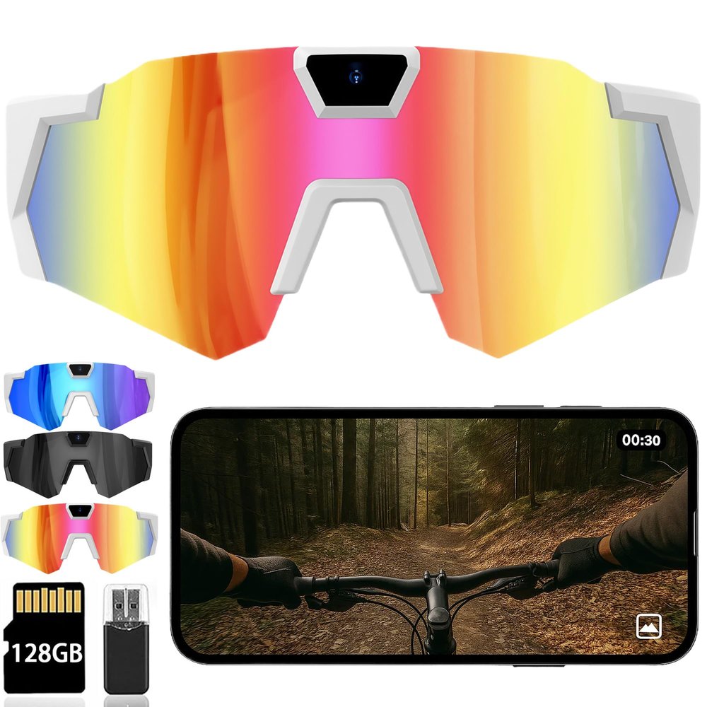 4K POV Sports Glasses with Camera, 120 Ultra Wide Angle HD Wearable Body Adventure Action Glasses, Cameras, for Cycling, Baseball and Outdoors Activities (Multicolor, 128GB)