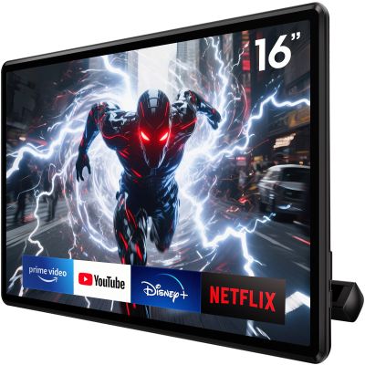 16" Car TV Headrest Monitor for Cars Back seat Universal Rear Entertainment System, Support Phone Wireless Mirror Link Touch Screen 4K,with WiFi/Bluetooth/HDMI/USB/Video Player (4G+64G(1*PC))