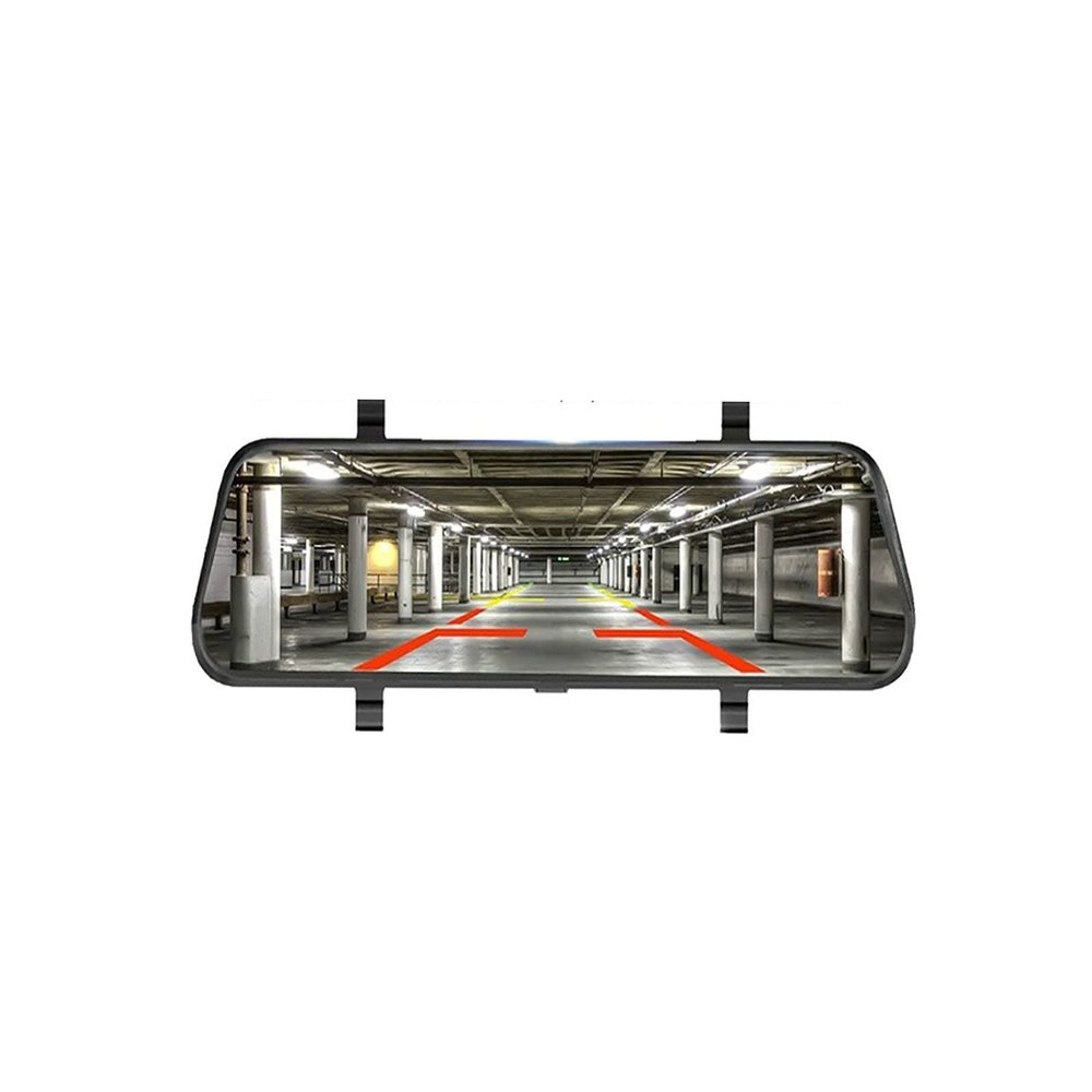 10 inch Car Driving Recorder Touch Screen Stream Media DVR Dash Camera Dual Lens Rearview Mirror 1080p Video Cam(8G)