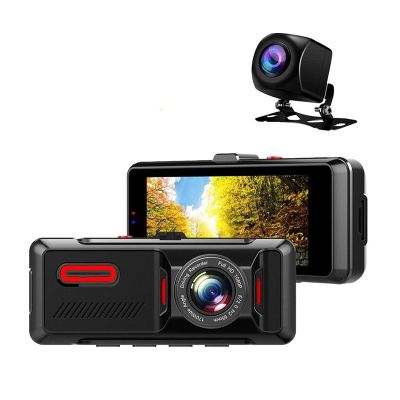3.16 Inch Dual Lens Image 1080P Hidden Wide Angle Driving Recorder Dash Cam Car DVR Camera Support Reversing(with Rear Camera,16G)