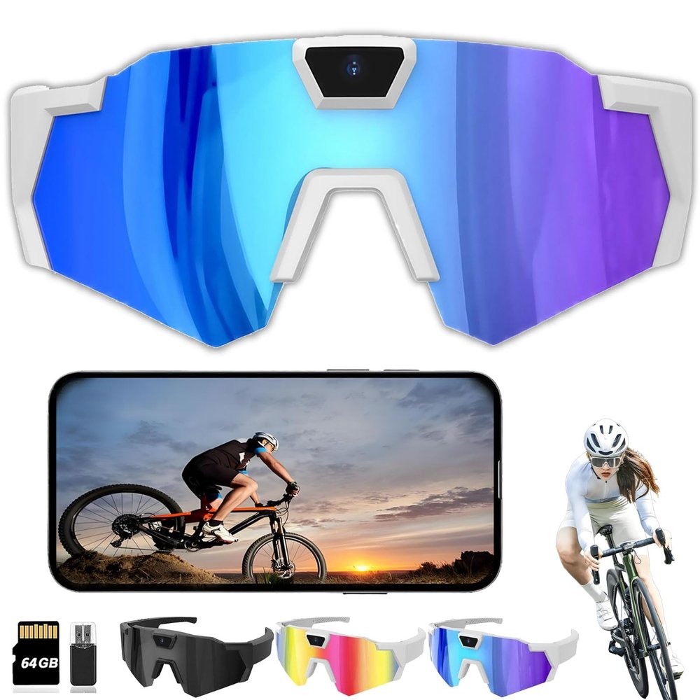 CXZASDELPA POV Sports Glasses with Camera, 4K HD 120 Wide Angle Wearable Sports Glasses, for Cycling, Outdoors Activities (Blue, 64g)