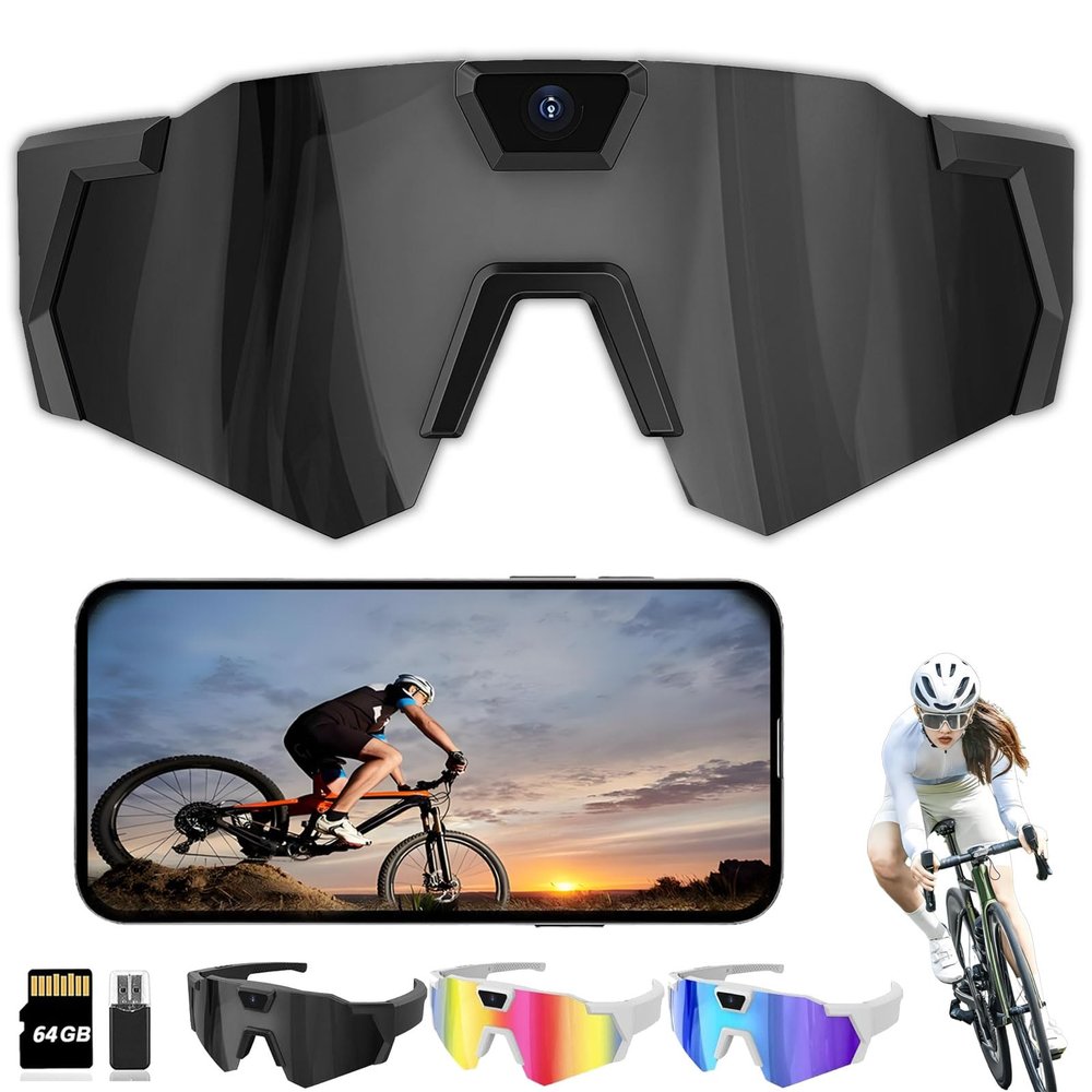 CXZASDELPA POV Sports Glasses with Camera, 4K HD 120 Wide Angle Wearable Sports Glasses, for Cycling, Outdoors Activities (Black, 64g)
