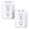 2 Pack Outlet Extender Surge Protector, HOPOW 6 Outlet Splitter with 4 USB Ports (2 USB C), USB Wall Charger, 3-Sided 1050J Multi Plug Wall Outlet, Wall Mount for Home Travel Office Travel, White view 1