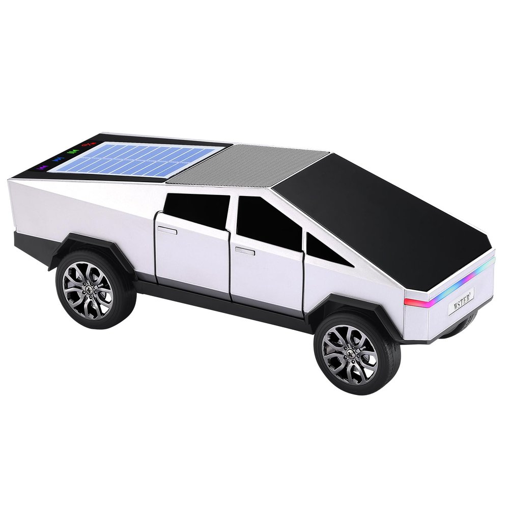 WSTER Solar-Powered car-Shaped Bluetooth Speaker, Portable Wireless Stereo, high-Definition Sound Quality, TWS Dual-Ear Pairing, Truck-Shaped Speaker, Suitable for Home, Office and Gift (Silver)