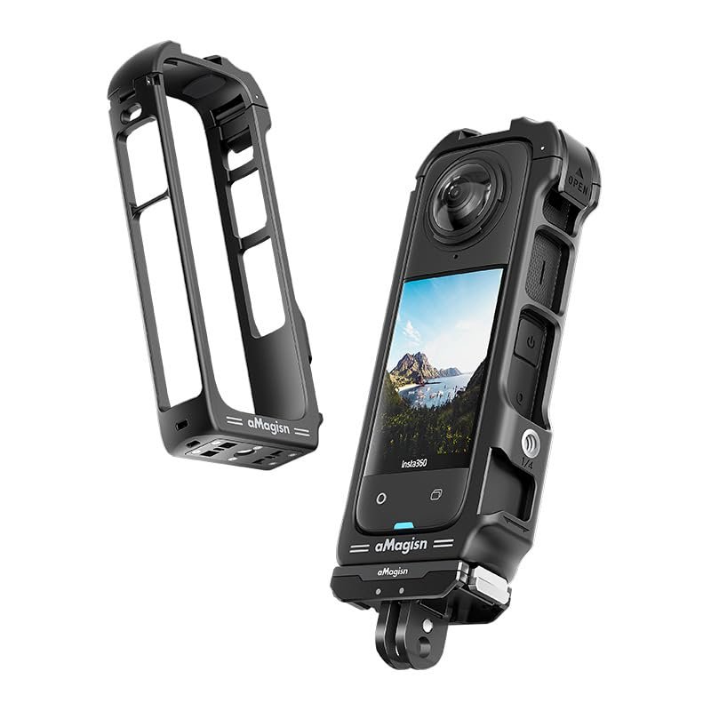 aMagisn Quick Release Plastic Frame Cage for Insta360 X4, Magnetic Mount with External Interface, Lightweight ABS Protective Frame