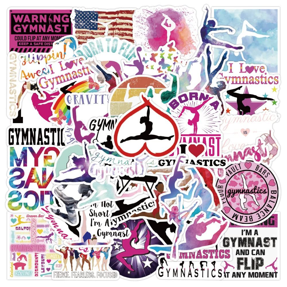 50Pcs Gymnastics Stickers Waterproof Vinyl Decals for Water Bottles Laptop Luggage Cup Computer Mobile Phone Suitcase Teens Boys Girls Teacher-Student Reward(Gymnastics)