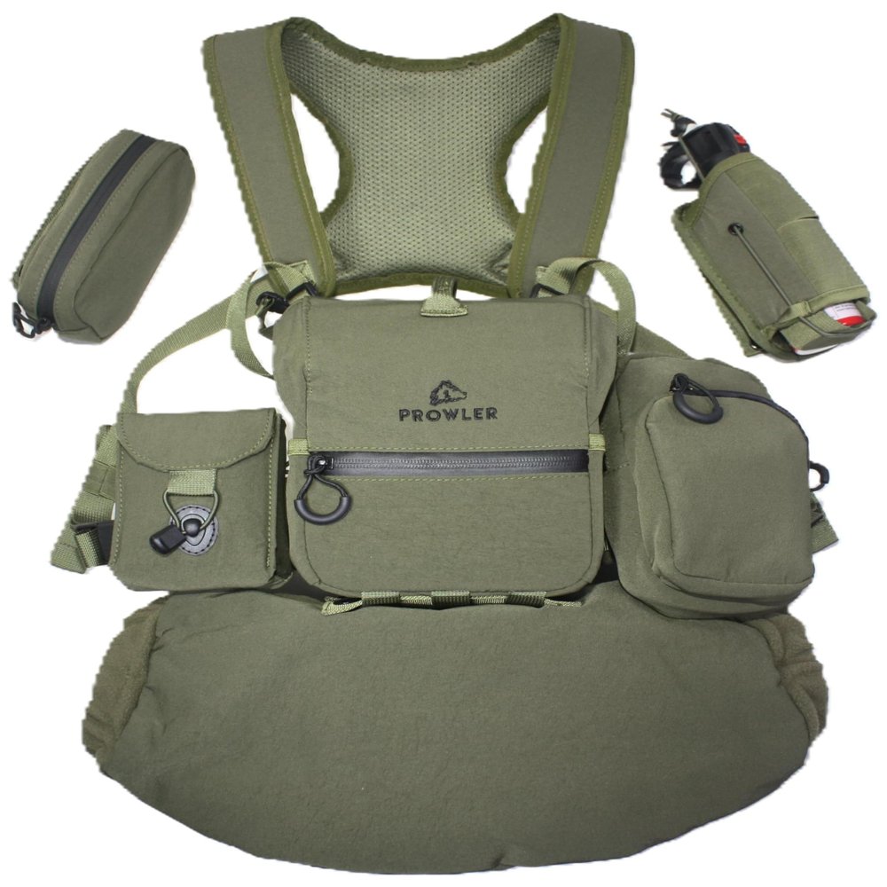 Prowler Gear - THE GUIDE BUNDLE: All Season Binocular Chest Pack Harness With 5 Piece Modular Accessory Kit: One Solution - Early Scouting To Late Season - Olive Green - Fits Up To Most 12x50 Bino