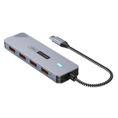 4Port Type-C Hub USB3.2 Expander 10Gbps Ultra-Fast Data Aluminum Shell for Desktop Mobile Devices External Storage Type C to