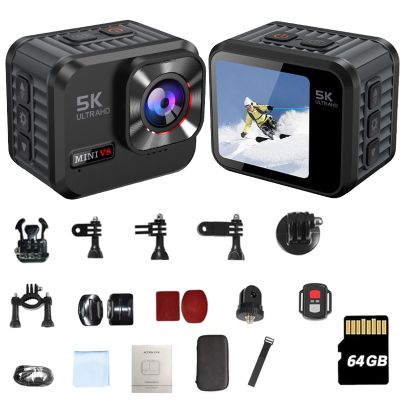 5K30FPS HDPOV Waterproof Capture Camera, 128G 5K Action Camera, Ultra Wide Angle HD Wearable Body Adventure Action Cameras for Diving Cycling Outdoor (64GB)