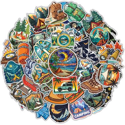 100Pcs Camping Stickers  Hiking Themed Waterproof Vinyl Outdoor Adventure Nature Travel Decals for Campers, Travelers, Water Bottle, Laptop, Luggage, Journal