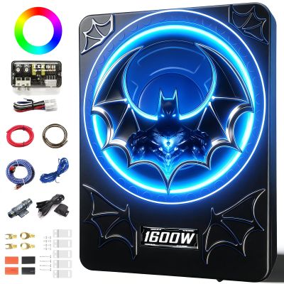 TZGBASS 1600W Slim Underseat Car Subwoofer and Amp Package with RGB Ambient Light Switch, Built-in Amplifier, Individual Low Pass, Gain and Bass Control, Subsonic Deep Bass for Cars and Trucks