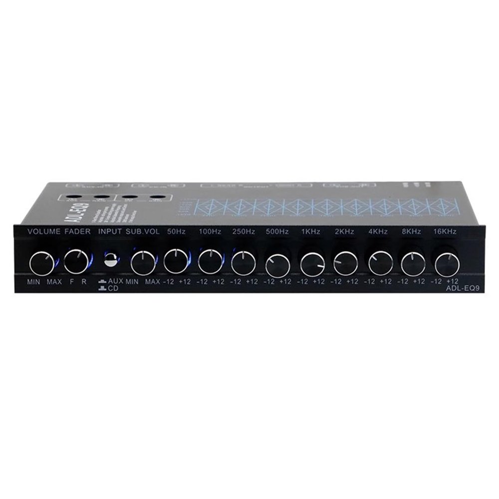 9 Band Graphic Equalizer, Stereo Preamplifier, HiFi Home EQ Tuning Equalizer, Gain Adjustment, with Front Rear + sub Output, CD/Aux inputs, Professional Audio Processor for Car and Home