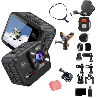 5K30FPS HDPOV Waterproof Capture Camera, Ultra Wide Angle HD Wearable Body Adventure Action Cameras,Waterproof and Shake-Resistant for Diving Cycling Outdoor (Set-C,64GB)