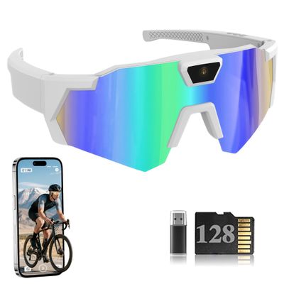 Baseball Sun Glasses with Camera, POV 4K HD Smart Glasse, Cameras and Audio Video Action, for Hiking, Baseball & Outdoor (B-Ice Blue)