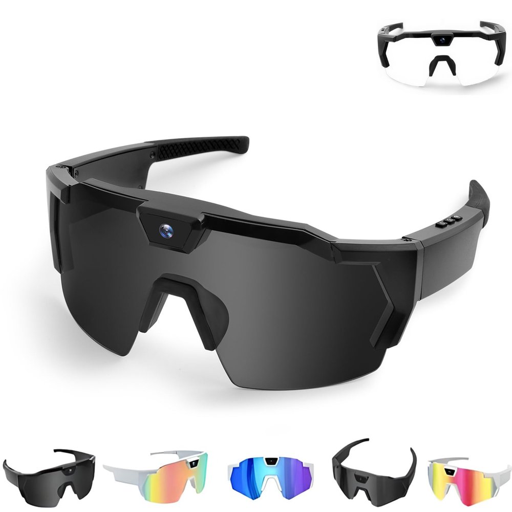 4K HD POV Sports Glasses with Camera, Smart Camera Glasses for Action Sports,Smart Baseball Recording Glassess (Black-B)