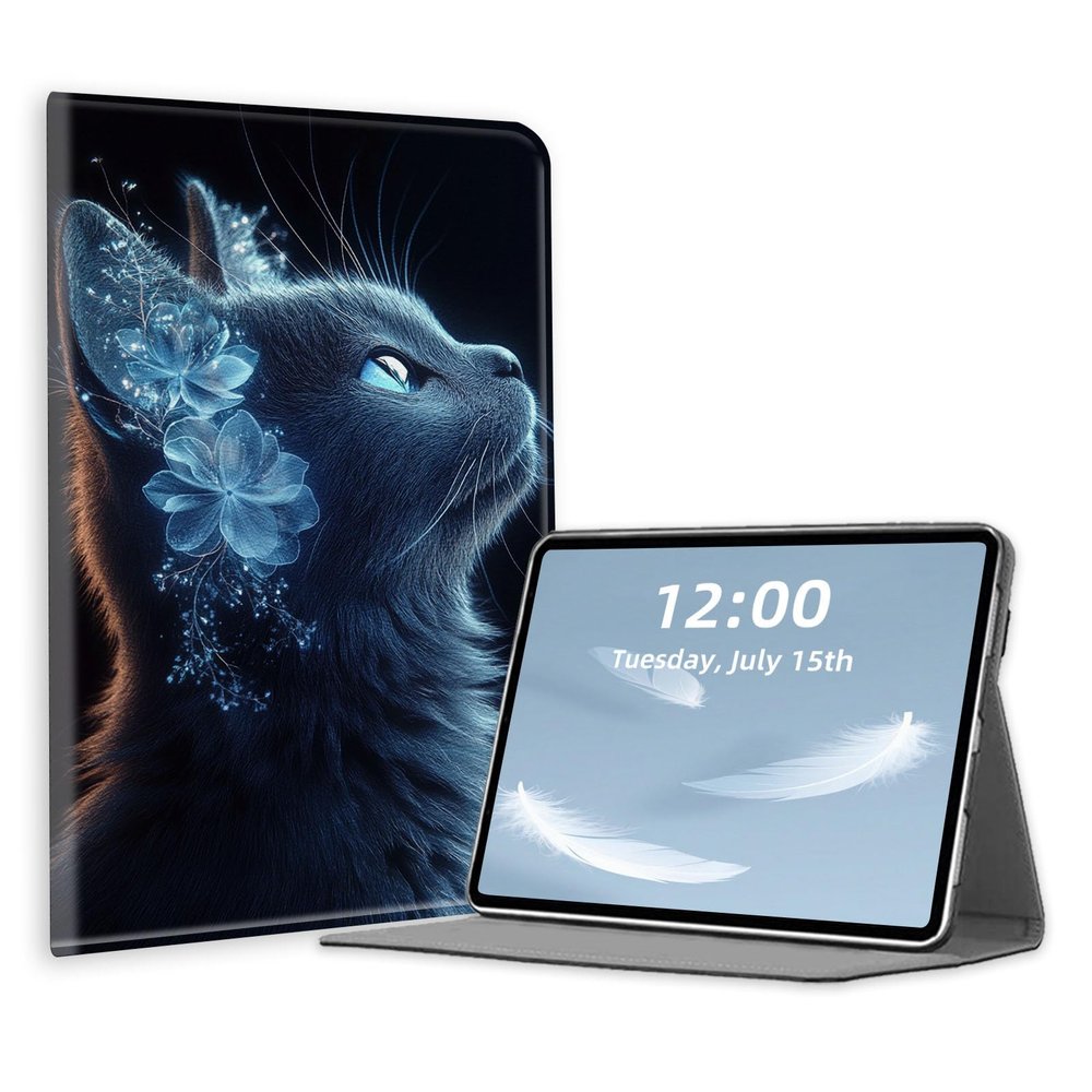 Tablet Case for ipad 9.7" 2018,PU Leather Folio Cover with Multi-Angle Stand,Auto Sleep/Wake,Full Protection Protective Case for ipad 9.7" 2018 5/6/8 Gen,Blue Cat with Flowers