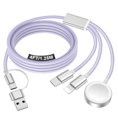Travel Essentials for Apple Watch Charger,iPhone Charger,3 in 2 Type C/L/Magnetic Fast Charging Cable,Multi Charging Cable Portable Designed for iWatch Series,iPhone 17-11,Galaxy S26-S21,Car-4FT