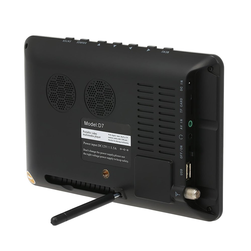Fesjoy 12V DC TV 7 Inch ATSC Digital Television Color TFTLED Screen Support PVR USB TF Card for Outdoor Activities Black