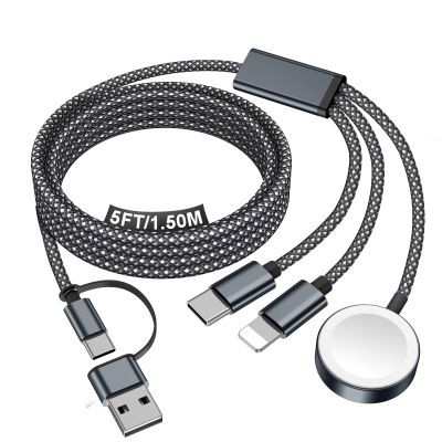 Travel Essentials for Apple Watch Charger,iPhone Charger,3 in 2 Type C/L/Magnetic Fast Charging Cable,Multi Charging Cable Portable Designed for iWatch Series,iPhone 17-11,Galaxy S26-S21,Car-5FT