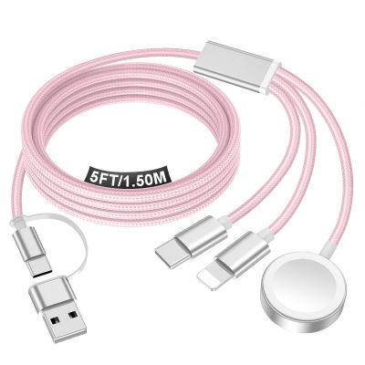 Travel Essentials for Apple Watch Charger,iPhone Charger,3 in 2 Type C/L/Magnetic Fast Charging Cable,Multi Charging Cable Portable Designed for iWatch Series,iPhone 17-11,Galaxy S26-S21,Car-5FT