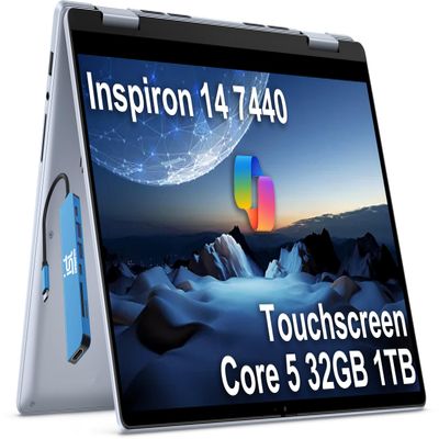 Dell Inspiron 14 7440, 14" 2-in-1 Laptop, Core 5 120U, 32GB DDR5, 1TB SSD